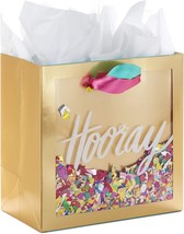 Signature 7&quot; Medium Gift Bag with Tissue Paper Hooray Gold with Pink Tea... - £14.15 GBP