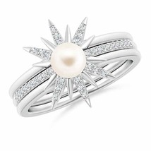 ANGARA Starburst Freshwater Pearl and Diamond Gemini Stackable Ring - £1,217.36 GBP