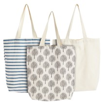 3 Pack Small Reusable Grocery Bags, Canvas Tote Bag, 3 Designs, 15X16.5 In - £21.96 GBP