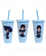 Wednesday Addams Plastic Cup Tumbler 24 oz UV DTF Design Blue With Straw - £10.07 GBP