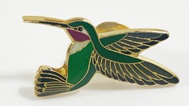 Vintage Gold Tone Enamel Hummingbird Brooch Lapel Pin - £7.78 GBP