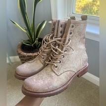 FRYE Veronica Rustic Leather Combat Booties size 6.5 Blush Pink, tan tones - $170.00