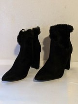 Allegra K Black Woman&#39;s Chunky Heel Fur Top Suede Ankle Boot Pointed Toe sz 8 Ne - £23.71 GBP