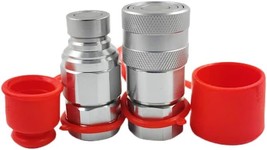 Iso16028 3/8&#39;&#39; Flat Face Hydraulic Quick Connect Coupling/Coupler Set W/Red Dust - £38.09 GBP