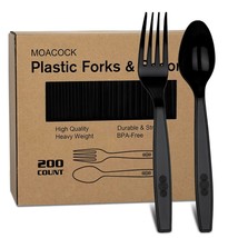 200 Count Plastic Silverware, Heavy Weight Plastic Forks Spoons, Disposable Uten - £21.25 GBP