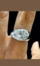 7CT Künstlicher Diamant Brilliant Groß Birne Ring Vintage 925 Sterlingsilber - £79.58 GBP