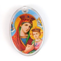 Virgin Mary and Child &amp; St. Tekle Hiamanot Plastic Necklace/Keychain Charm - £4.22 GBP