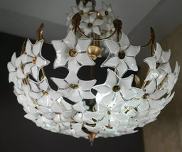 Monumental Modernist Italian Murano Venini Style Flower Glass Gilt Chand... - $1,490.90 CAD