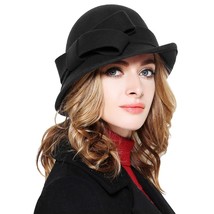 Women Solid Color Winter Hat 100 Percent Wool Cloche Bucket With Bow Acc... - £46.07 GBP