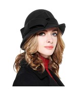 Women Solid Color Winter Hat 100 Percent Wool Cloche Bucket With Bow Acc... - £44.79 GBP