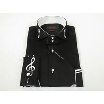 Mens AXXESS Musician Singer Cotton Shirt Turkey Musical Notes 724-22 Black White image 6