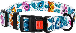 Floral Nylon Dog Collar for Medium Large Dogs Adjustable Neck Fit 14&quot;-18&quot; - £7.75 GBP
