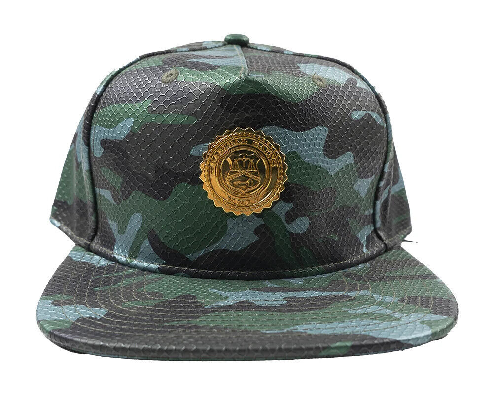 Capital Gains Snake Embossed Leather Green Camo Hat Adjustable Strap Back Cap