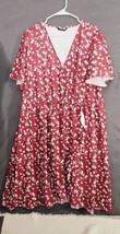 BloomChic Maxi Dress Womens Sz 26 Red Floral Print Flutter Sleeve Faux Wrap NWT  - £19.94 GBP