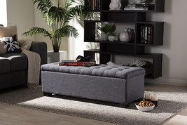 Eleri Dark Gray Fabric Upholstered Grid-Tufting Storage Ottoman Bench - $2,808.57 MXN