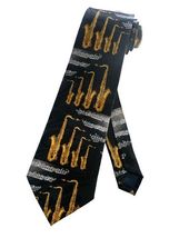 Mens Alto Saxophone Sax with Music Notes and Scores Necktie | Black | Ne... - $14.80