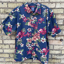 OLD NAVY Men&#39;s XL Blue Floral Hawaiian Aloha Shirt Short Sleeve EUC - £10.04 GBP
