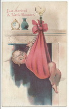 Antique Just Arrived New Baby Postcard ~ Postmarked Aug 03, 1910 Mi City IND - £15.12 GBP