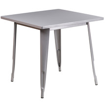Commercial Grade 31.5&quot; Square Silver Metal Indoor-Outdoor Table - £172.32 GBP