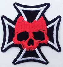 Chopper Iron Cross Maltese Skull Embroidered Iron on sew on Patch (3.5 x 3.5) - £5.49 GBP