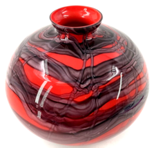 Vintage Czech Art Glass Bulbous Vase Kralik Bohemian Signed 7&quot; x 9&quot; Purple Red - £214.15 GBP