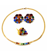 Vintage Rhinestone Rainbow Jewelry Lot  Necklace Earrings and Grape Clus... - $69.00