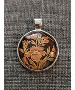 Wooden Flowers Inlay Images on Domed Glass Pendant Kit WO1000 - £7.83 GBP