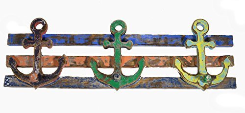 LG Hand Carved Wood Ship Anchors with Hooks Nautical Wall Decor Towel Key Hanger - $29.64