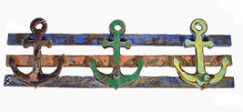 LG Hand Carved Wood Ship Anchors with Hooks Nautical Wall Decor Towel Ke... - £23.30 GBP