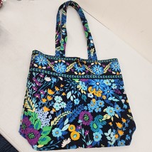Vera Bradley Tote Midnight Blues Floral With Tortoise Toggle Button Clos... - $19.34