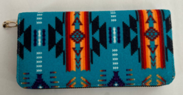 Native American Indian Women Fleece Organizer Zipper Wallet teal - $21.39