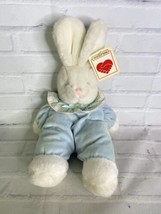 VTG Hugfun Bunny Rabbit Plush Stuffed Animal Toy White Blue Body Gingham Collar - £58.18 GBP