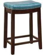 Linon Claridge Backless Counter Stool Blue Faux Leather Wood Frame in Brown - $1,651.82 MXN