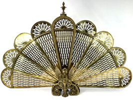Vtg Brass Art Deco Gargoyle Griffin Ornate Folding Fireplace Screen Peac... - $373.39 CAD