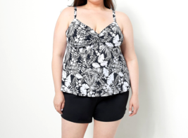 Kim Gravel x Swimsuits For All Tie Front Top &amp; Short - Onyx Tropical, Regular 12 - £22.19 GBP