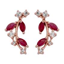 10k Rose Gold Genuine Ruby and White Topaz Crescent Earrings - £120.26 GBP