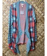 Matilda Jane Medium Steadfast Open Fringe Stripe Plaid Blue Sweater Card... - $495.65 MXN