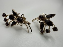 Vintage Gold Purple Enamel Rhinestone Flower Earrings 3.2cm - $16.29 CAD