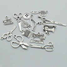 4 Sewing Themed Charms Antiqued Silver Seamstress Jewelry Making Stitch Mix - £4.05 GBP