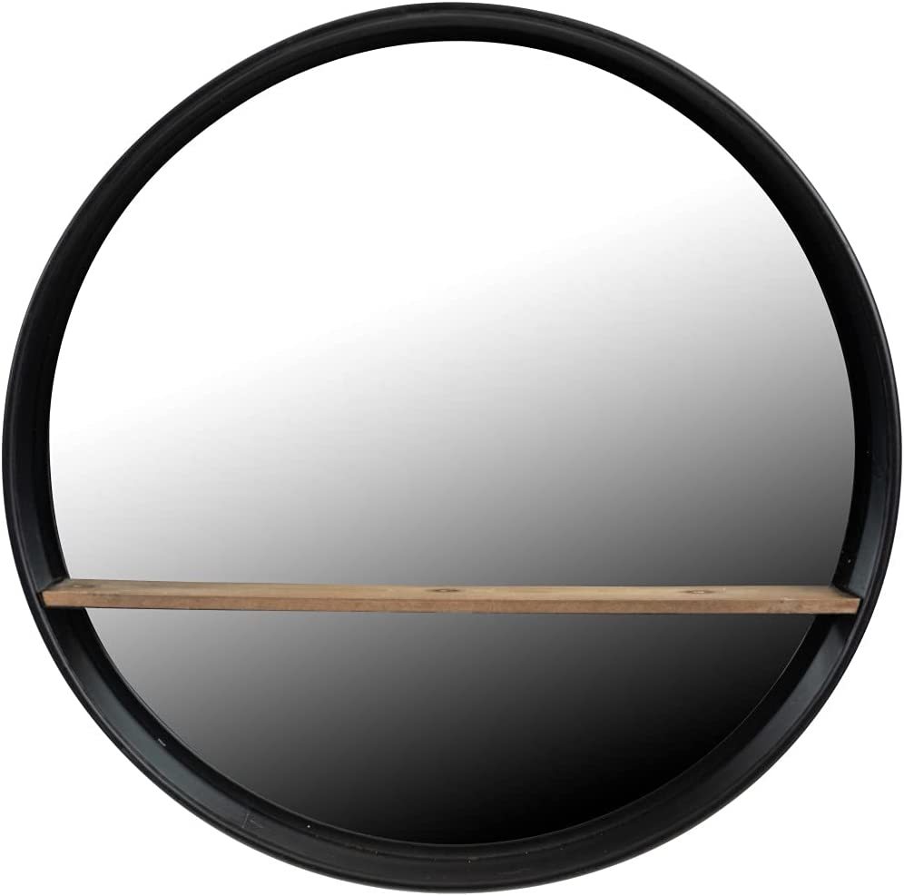 The 24" Black Creative Co-Op Metal And Wood Wall Mirror Has A Shelf. - $88.97