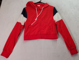 John Galt Windbreaker Jacket Womens One Size Red Crop Hooded Full Zip Drawstring - £18.21 GBP