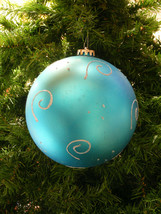 Over Sized Shatterproof Blue Matte w/SILVER Glitter Swirls Xmas Tree Ornament - £7.10 GBP