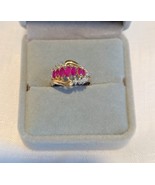 SALE Natural Marquise cut Ruby &amp; Diamond 14K Yellow Gold Cluster Ring si... - $7,388.44 MXN