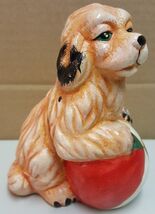 I) Cocker Spaniel Dog Figurine With Ball Home Decor Red White Green 5.5"... - $4.94