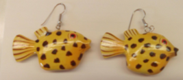 Tropical Yellow Spotted Puffer Fish Large Dangle earrings  - £10.78 GBP