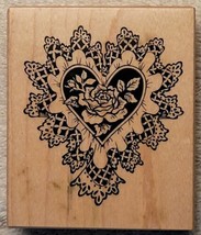 PSX Rose Heart Valentine&#39;s Day Rubber Stamp With Doily Lace Border, G-1226 - NEW - £6.37 GBP
