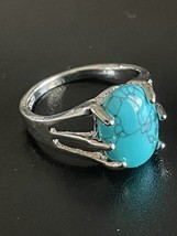 Turquoise Stone S925 Silver Woman Ring Size 9 - $14.85