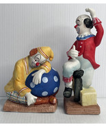 Pair Of Ceramic Hand Painted Circus Clown Ball Unicycle 1970&#39;s 9&quot; Price ... - £12.47 GBP