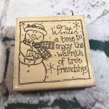 Vintage JRL Design Co Rubber Stamp #Q274 Wintertime Snowman Friendship - £7.63 GBP