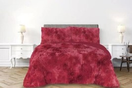 Paris Burgundy Shaggy Blanket With Sherpa Softy Thick &amp; Warm 3 Pcs Queen Size - £50.63 GBP